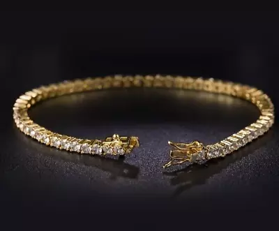 5Ct Round Cut Lab Created Diamond Tennis Bracelet 3mm 18k Gold Plated 6  Inch • $29.95