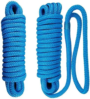 2 Pack 1/2 Inch 20 FT Double Braid Nylon Boat Dock Line Marine Mooring Rope Blue • $22.99