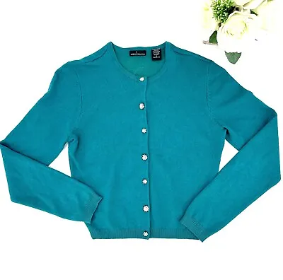 Vintage Victoria's Secret Moda International Cardigan Small Teal Silk Cashmere • $29.95