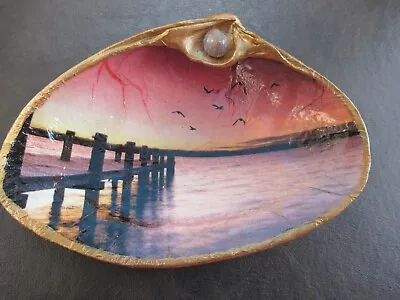 Decoupaged Large Seashell   Sunrise   Trinket Holder Or Natural Decor • $6.99