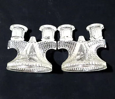 Vintage Glass Double Candlestick Candle Holder Pair 5x4.5  • $36.79