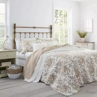 Laura Ashley Quilt Set Twin Size 2-Piece Reversible Floral Cotton In Mocha Brown • $67.58