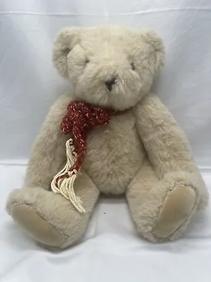 Vintage Vermont Teddy Bear 14” Brown Plush Fully Jointed Scarf Stuffed Animal • $26.79