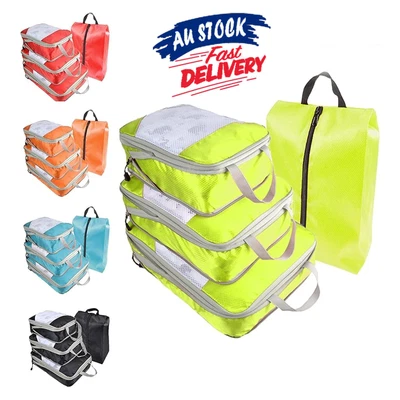 $29.99 • Buy Luggage Organiser Packing Cubes 4pcs/Set Travel Compression Suitcase Bags NEW