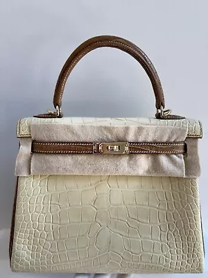 Hermes Kelly 25 HSS Vanilla/Kraft Matte Alligator Croc Permabrass Gold 2023 NEW • $76500