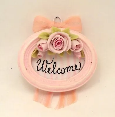 Dollhouse Miniature 12th Scale - Romantic Shabby Chic Pink Roses Welcome Sign • $59