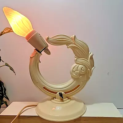 Vintage Art Deco Table Lamp Wall Sconce Adjustable Cream Plastic Floral Design • $40