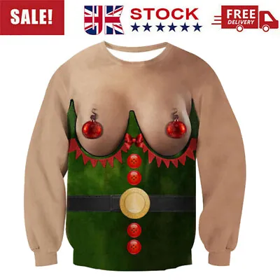 Mens Women Christmas Jumper Sweater Funny 3D Print Sweatshirt Xmas Ugly Pullover • £18.99