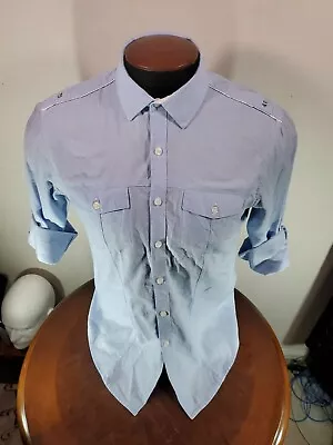 INC Buttondown Shirt Mens Small Blue Shoulder Accents Roll Up Sleeve  • $9.10