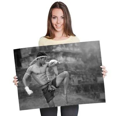 A1 - Muay Thai Boxing Fighter 60X90cm180gsm Print BW #43262 • £10.99