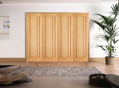Oak Bifold Doors Langdale Panelled Unfinished Internal Folding Door System Set • £594.99