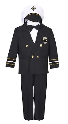 Boys Captain Outfit Sailor Navy Matching Hat Full Set Fleet Week Fancy Formal • £27.60