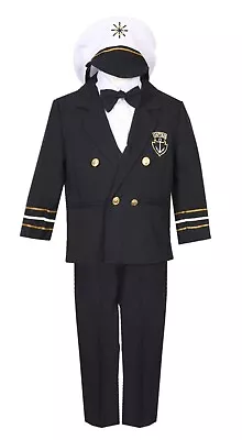 Boys Captain Outfit Sailor Navy Matching Hat Full Set Fleet Week Fancy Formal • £27.71