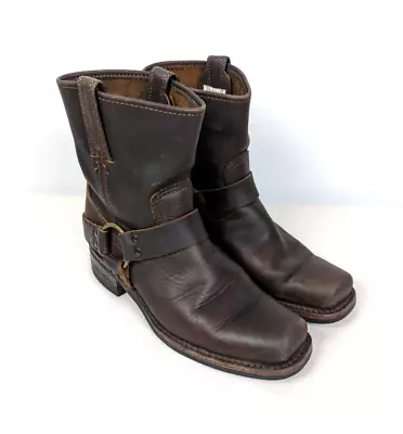 FRYE Harness Ring Boots Brown Leather 8R Moto Short Boot Sz 8.5M Women's • $99.99