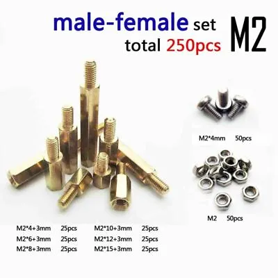 Male-Female Hex Brass Standoff Bolt Screw Nut Motherboard Assortment Kit 250Pcs • $8.73