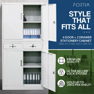 FORTIA Stationery Cabinet Office Metal Lockable Storage 4 Door Drawers Cupboard  • $300