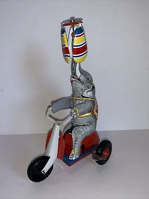 Rare Vintage German Tin Toy Circus Elephant On Tricycle With Umbrella Works • $55