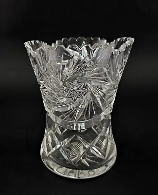 9235077 Handcut Krater Vase Crystal Glass Colorless 13 5x17cm • $88.04