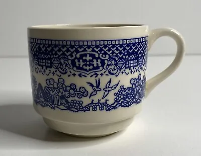 Vintage Scio Pottery BLUE WILLOW STYLE Tea Coffee Cups USA Set Of 3 • $15