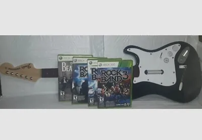 $110.02 • Buy Rock Band Xbox 360 Bundle 1 2 3 Beatles Wireless Guitar Lot 4 Games