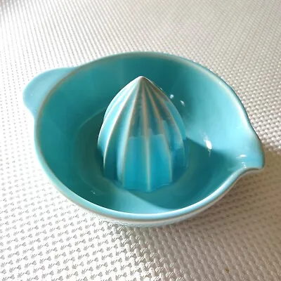 Vintage Ceramic Hand Lemon Juicer Citrus Reamer Turquoise 6.5  Handle Tabletop • $29.99