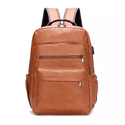 Leather Laptop Backpack For Men Large Travel Vintage Backpack Waterproof College • $31.79