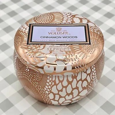 Voluspa CINNAMON WOODS Ltd Ed Luxury Tin Candle 4oz 113g Mini ••NEW••🎁 • $14.95