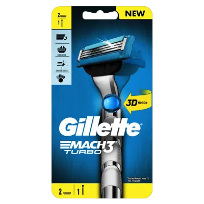 Gillette Mach 3 Turbo 1 Handle + 2 Cartridges Sharper Blades 3D Motion Razor • $24.90