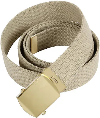 Khaki Military Cotton Web Belt With Gold Buckle • $9.99
