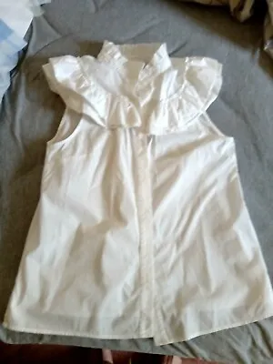 1980s New Romantic Style Cotton White Sleeveless Blouse Size Small By H&M • £3