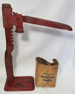 Antique 1940s Beer Soda Bottle Press Capper Tool Press Forged Steel With Caps • $34.96