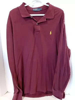 Polo Ralph Lauren Mens XL Henley Shirt Long Sleeve Maroon Dark Red Yellow Pony • $17.95