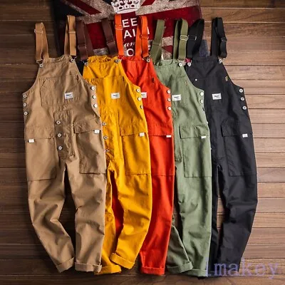 Men's Overalls Trousers Suspender Workwear Cotton Casual Loose Jumpsuit Pants • $53.58