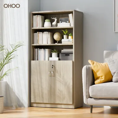 OHOO Half Door Storage Cupboard With Bookcase Cabinet Unit Home Office Furniture • $426