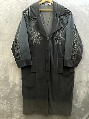 Vintage Newport News Coat Womens XL 51x49 Long Trench Lined Embroidered Velvet • $79.88