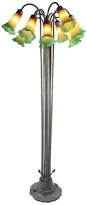 £550 • Buy 149cm Lily Bronze Finish Standard Floor Lamp 12 Amber/Green Glass Shades + Bulbs