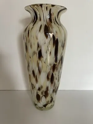 Vincenza Glass Vase Brown And Cream Marble Effect Medium Vase Modern Home Decor • £21