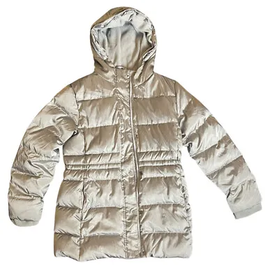 Eddie Bauer Girl's 10 -12 Duck Down Parka Hooded Jacket Size M Gray Metallic • $34.88