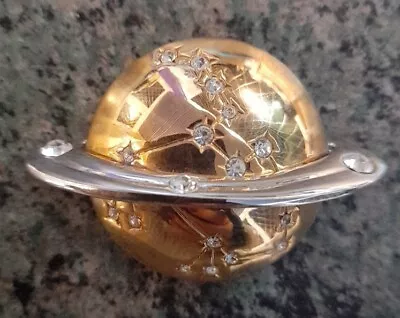 Vintage Cabouchon Gold Plated Austrian Crystal Brooch Of  Saturn Constellation • £30