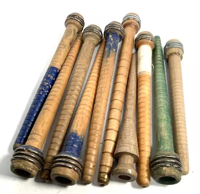 Wood Bobbins Spools Industrial Style 7 -10  Spindles Wooden Quills Mixed Lot-10: • $18