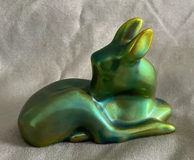 $52 • Buy Zsolnay Ceramic Baby Deer Green Lustre  Eosin Iridescent Finish Fawn Kid