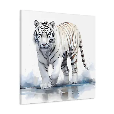 Water Colour White Tiger Canvas Colourful Animal Print Nature Wall Art Decor • £15.99