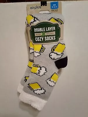 Airplus Mens Double Layer Infued W/Aloe Vera Infused Cozy Socks Beer Mugs Gray • $15.05