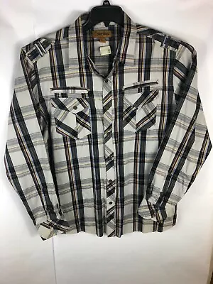 Decibel Men's 2XL XXL  Long Sleeve Gray Red Plaid Cotton Button Shirt Casual A50 • $3.75