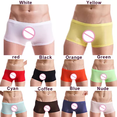 £3.74 • Buy Men Ice Silk Sheer Boxer Shorts Briefs Bulge Seamless See Through Thin Underwear