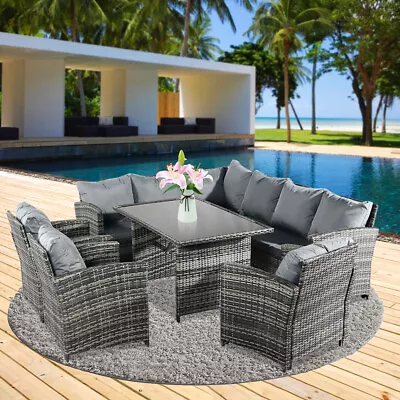 Rattan Garden Furniture 9-Seater Corner Dining Set Table & Armchair FREE COVER • £599.95