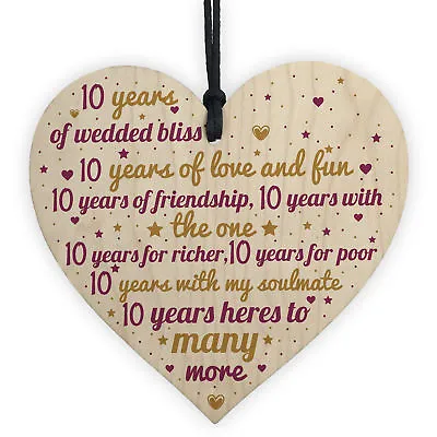 10th Wedding Anniversary 10 Year Tin Handmade Wooden Heart First Wedding Gifts • £3.99