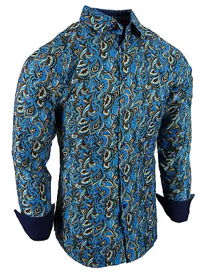 Mens Shirt Colorful Paisley Floral Fashion Print Modern Slim Fit Button Up Dress • $29.95
