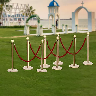 NEW 8 PCS Crowd Control Stanchion Gold Posts Dividing Velvet Rope Column Barrier • $129.85