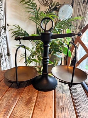 £34 • Buy Vintage Black Cast Iron Beam Scale Brass Pans (With 2 New Pans Included)